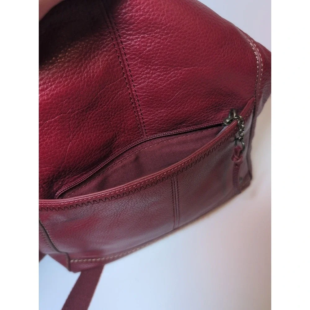 The Sak Genuine Red Leather Crossbody Handbag Tan Stitching‎ Vibrant Lining